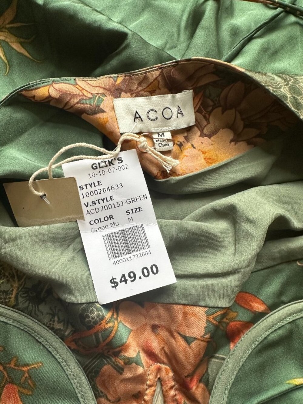 🌿 ACOA Green Floral Satin Bustier Midi Dress Open Tie Back NWT Medium 🌿 - Picture 4 of 7
